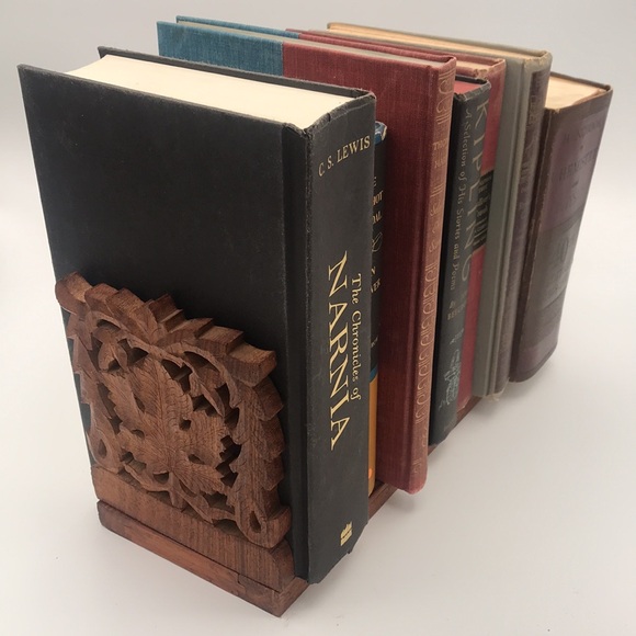 VTG Wood Hand Carved Slider Bookends Made in India - Picture 10 of 15
